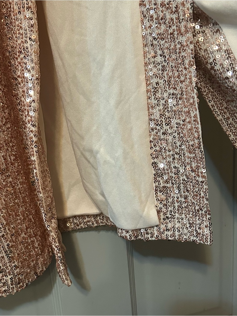 Mare Mare for Anthropologie Rose Gold Sequin Longline Duster Rose Gold Sz S NWT - Picture 8 of 14